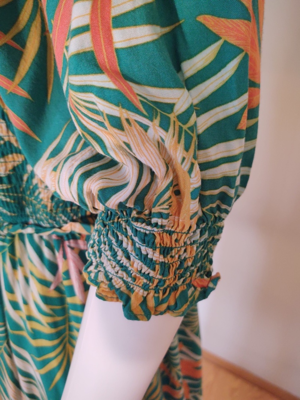 NWOT Betsey Johnson Maxi Tropical Green White Orange Dress Full Skirt Smock Top - Picture 4 of 12